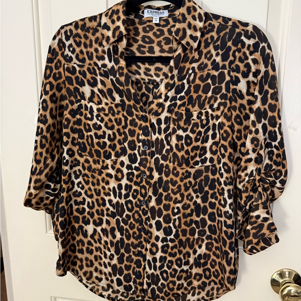 Express Portofino Button Down Blouse with Notched Collar